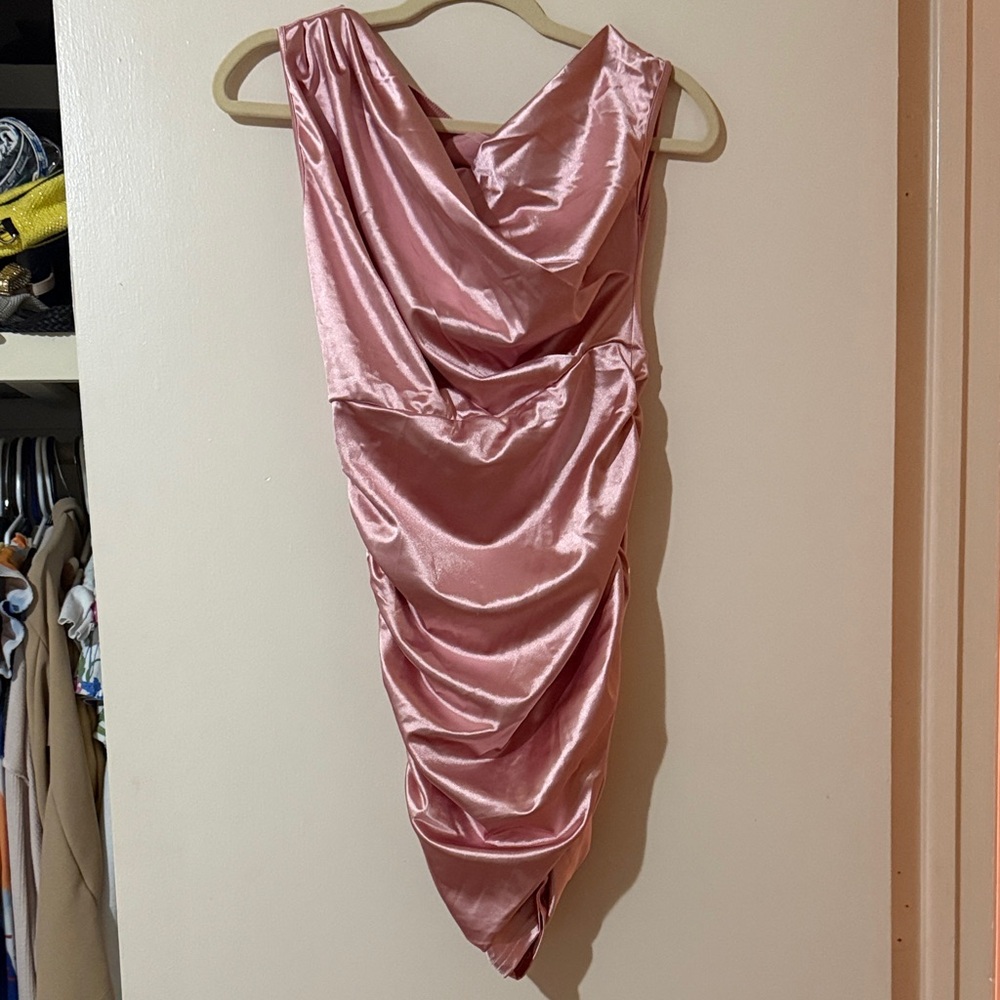 SHEIN Asymmetrical Pink Satin Dress